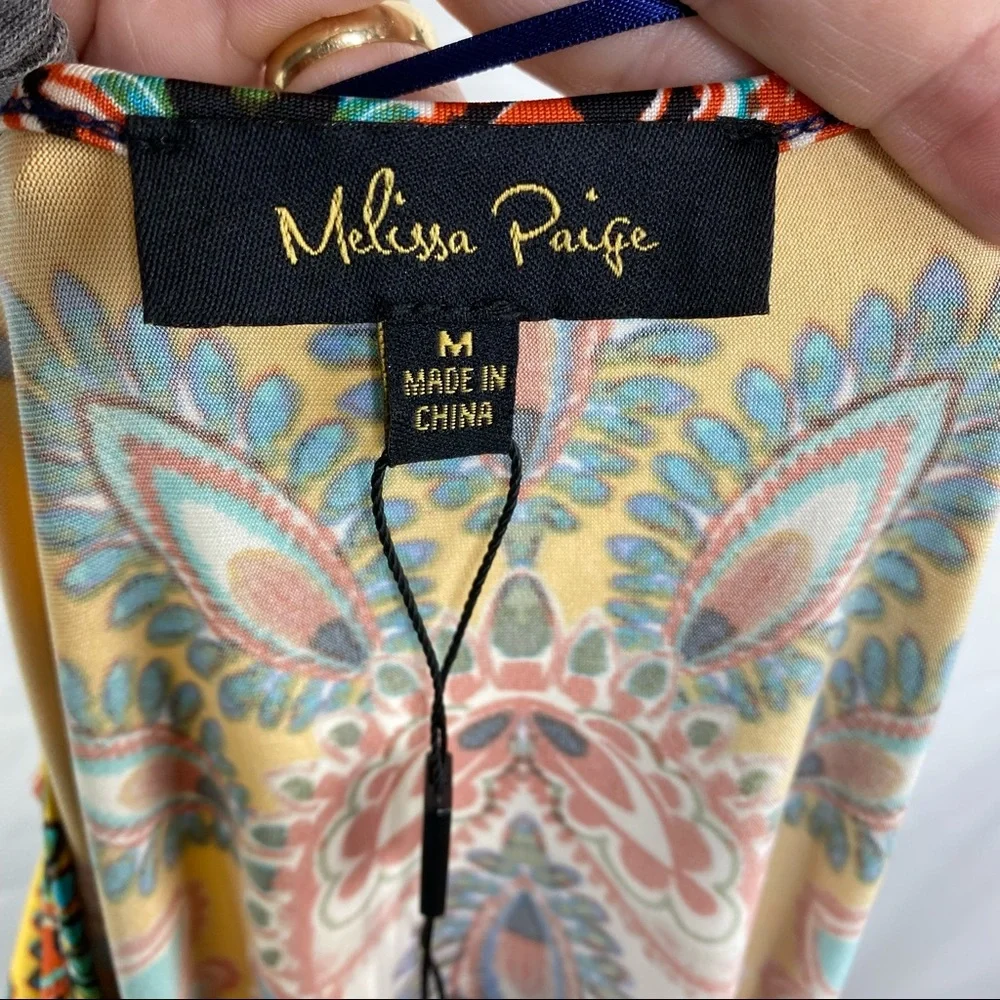 NWT Melissa Paige Boho Floral Peacock Top With Bell Sleeves Medium